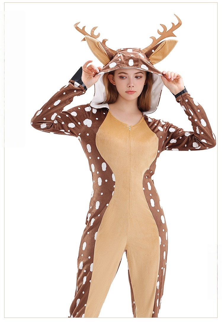 Adult Reindeer Hooded Cosplay Jumpsuit Carnival Party Outfits Animal Costume